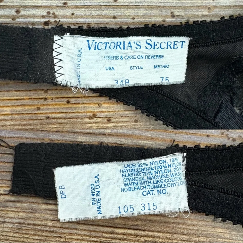 Vintage 80s Victoria’s Secret Black & Gold Lace Balconette Bra - Picture 5 of 5